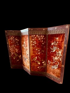 A 19th Century Four-Panel Embroidered Folding Screen.