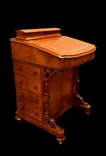 A Beautiful English 19th Century Burr Walnut Davenport.