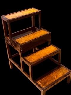 An English  Antique Metamorphic leather and Mahogany Library Steps / Coffee Table. Very nice patina.