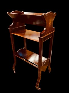 An English Edwardian Small Mahogany Book Trough / Stand having Satinwood Inlay.