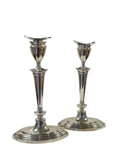 An English Pair of Sterling Silver Candlesticks. Stamped Early 20th Century.Sheffield.