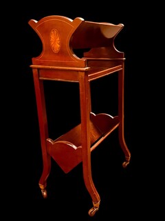 An Exceptional Small Edwardian English Mahogany Book Trough having Satinwood Inlay.